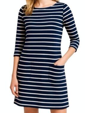 Boden striped mini dress Large navy white cotton